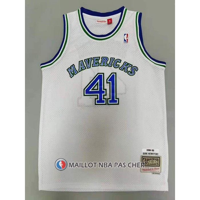Maillot Dallas Mavericks Dirk Nowitzki NO 41 Mitchell & Ness 1998-99 Blanc
